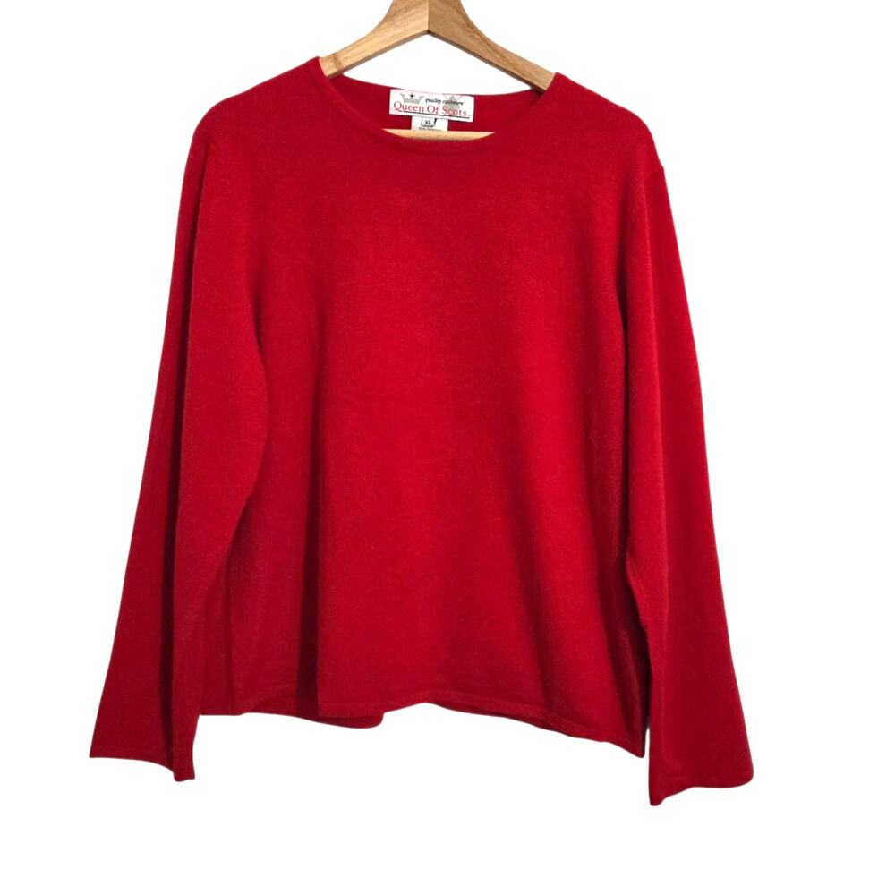 Vintage 80s Queen of Scots 100% Cashmere Made in Hong Kong Red Soft XL Women